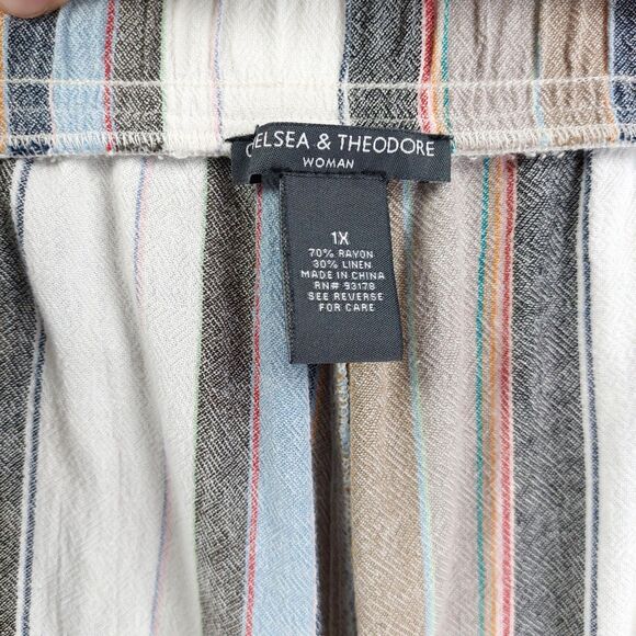 Chelsea & Theodore Pants Sz 1X Linen Blend Striped Cropped Wide Slit Leg Beach - Picture 8 of 11